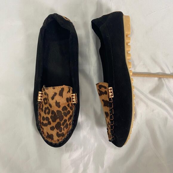 Boho Leopard Animal Print Black Brown Loafers / Slip Ons EU 41 US 10.5 - Picture 5 of 8